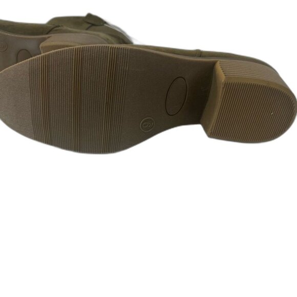 Merona Khaki Western Ankle Boots Block Heel Size 9 Faux Suede New NWT - Picture 4 of 9